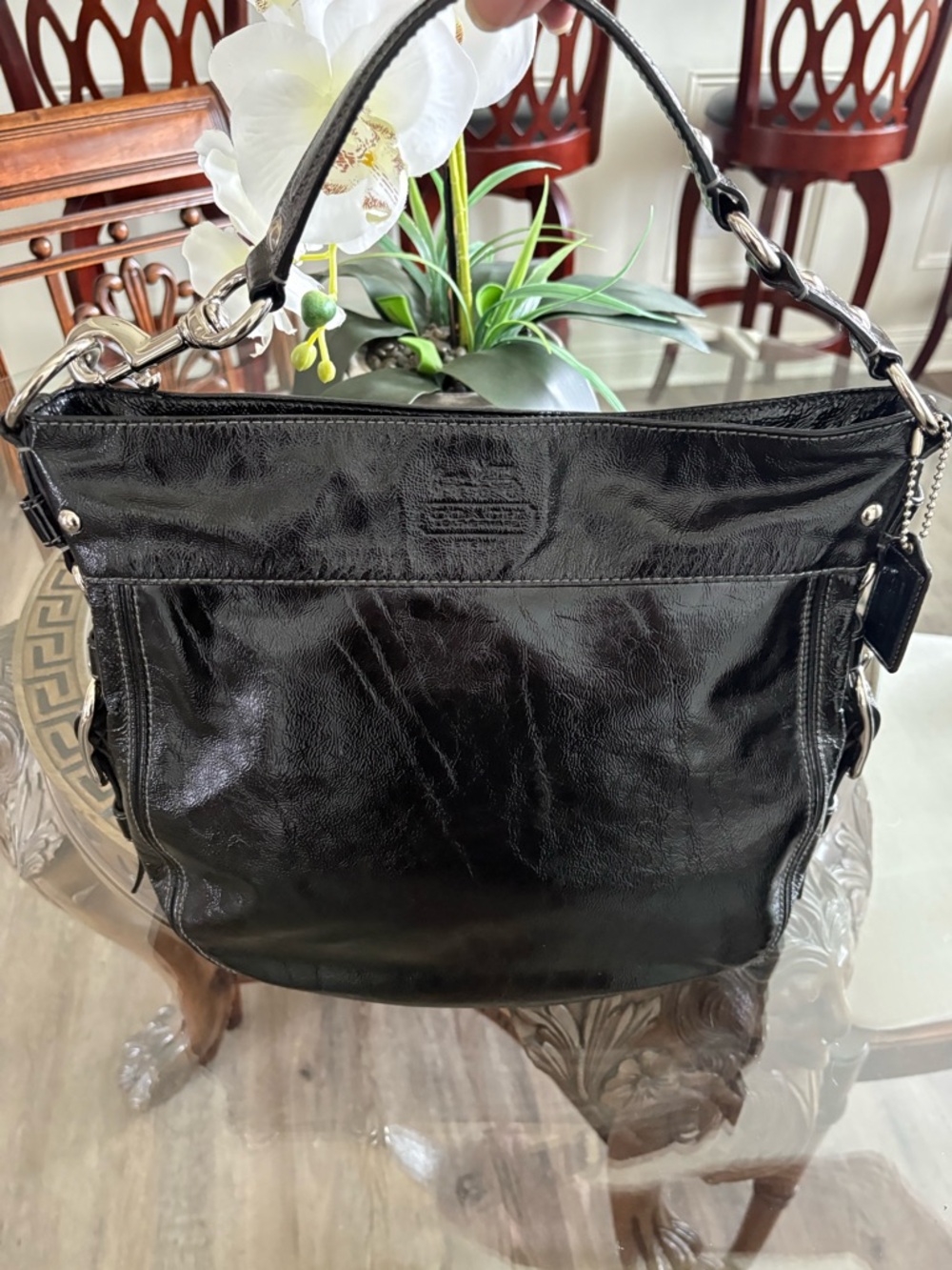 🖤💜COACH BLACK PATENT LEATHER HOBO/SHOULDER BAG!🖤💜